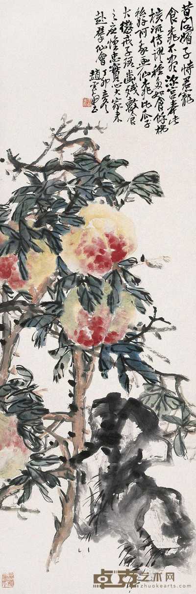 赵云壑 1927年作 桃石双清 立轴 120×40cm